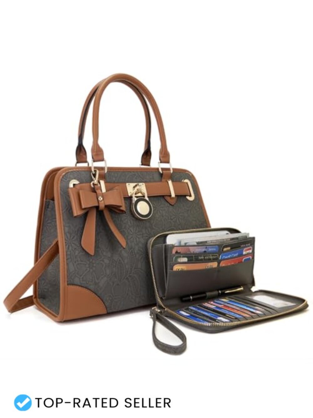 Women's Vegan Leather Satchel Handbag with RFID Blocking Wallet, Medium